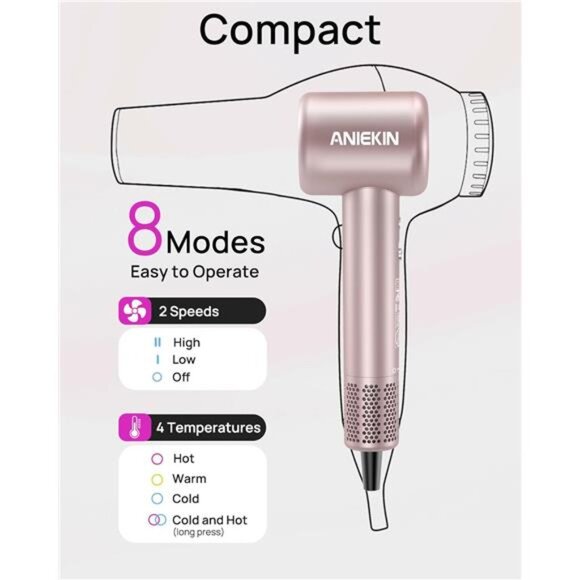 Hair Dryer, High-Speed Ionic Low Noise Blow Dryer with Brushless Motor for Fast - Picture 13 of 14